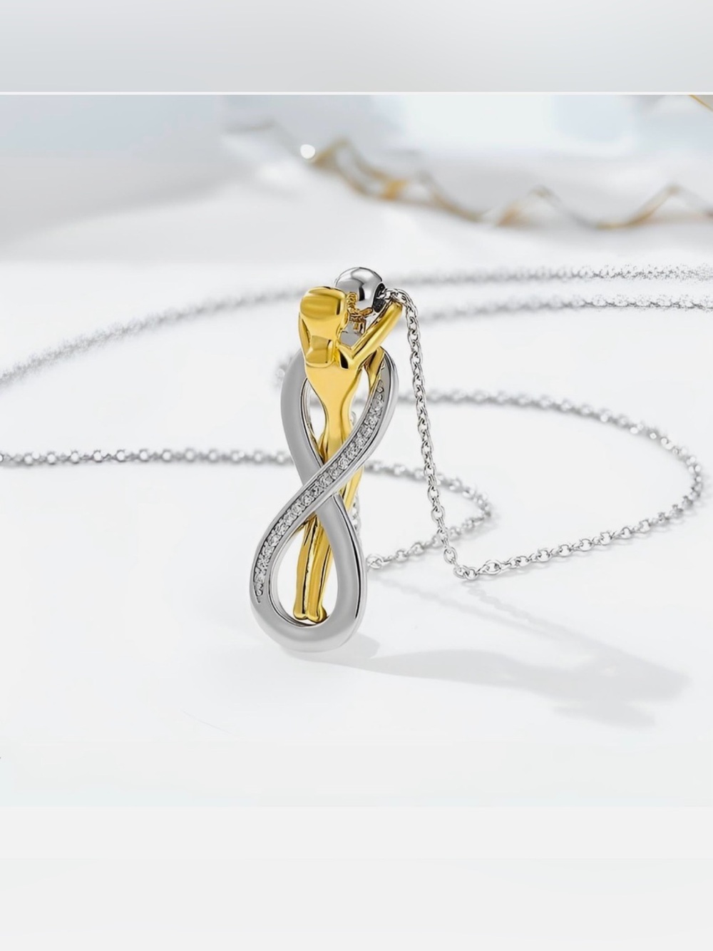 Brand New, Women Hugging Couple Eternal Love Necklace, Stainless Steel 16”
